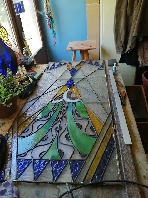 Restauration d'un vitrail de porte art déco chez privé