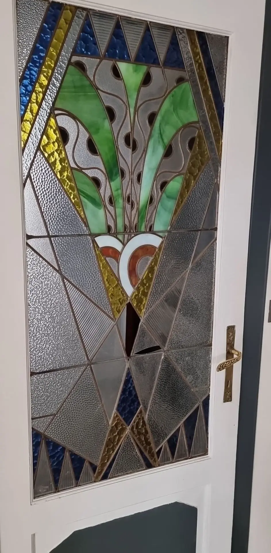 Restauration d'un vitrail de porte art déco chez privé